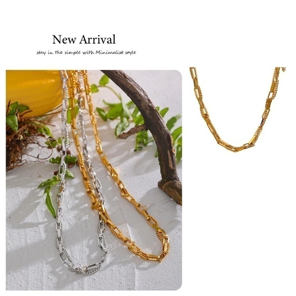 New Gold Rectangle Woven Chain Necklace - Picture 2 of 10